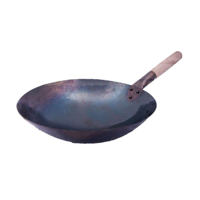 Передзапущений вок 33 см з однією дерев’яною ручкою (preseasoned carbon steel wok) 731W274