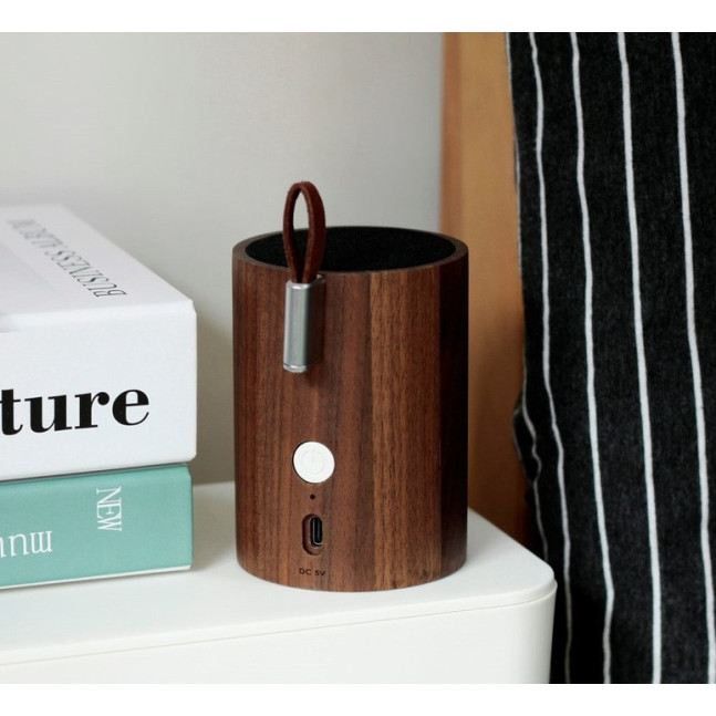 Портативний Bluetooth-динамік із вбудованим світильником Gingko Drum, дерево горіх